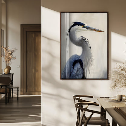 79581184-MGV-CV-24X36-Blue Heron Wall Art Canvas Print, Framed Elegant Wildlife Art Picture Print, Minimalist Bird Theme Perfect Coastal Minimalist