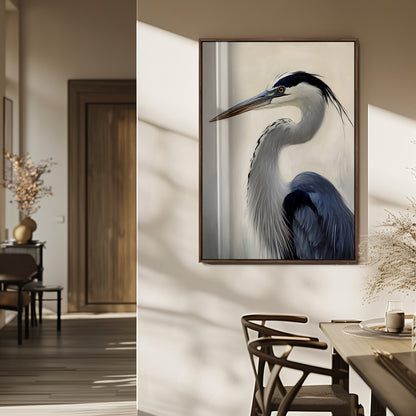 60171823-MGV-CV-24X36-Blue Heron Wall Art Canvas Print, Framed Coastal Bird Theme Art Picture Print, Minimalist Wildlife Perfect Coastal Minimalist