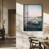 65283502-MGV-FP-48X32-3P_Walnut-Ocean Waves Wall Art Canvas Print, Framed Coastal Serenity Art Picture Print, Golden Hour Perfect Modern Coastal Decor Artwork