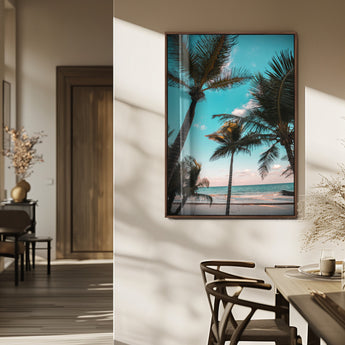 49451039-MGV-FP-48X32-3P_Walnut-Palm Trees Wall Art Canvas Print, Framed Tropical Beach Art Picture Print, Ocean Breeze Perfect Tropical Coastal Decor Artwork