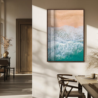 91434062-MGV-FP-48X32-3P_Walnut-Beach Aerial Wall Art Canvas Print, Framed Soft Waves Art Picture Print, Ocean Tranquility Perfect Coastal Minimalist Decor