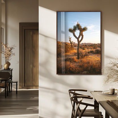 90776393-MGV-FP-48X32-3P_Walnut-Joshua Tree Wall Art Canvas Print, Framed Golden Hour Desert Art Picture Print, Sunset Glow Perfect Southwestern Boho Decor