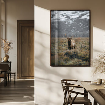 80105083-MGV-FP-48X32-3P_Walnut-Wild Elk Wall Art Canvas Print, Framed Mountain Wilderness Art Picture Print, Majestic Animal Perfect Rustic Lodge Decor Artwork