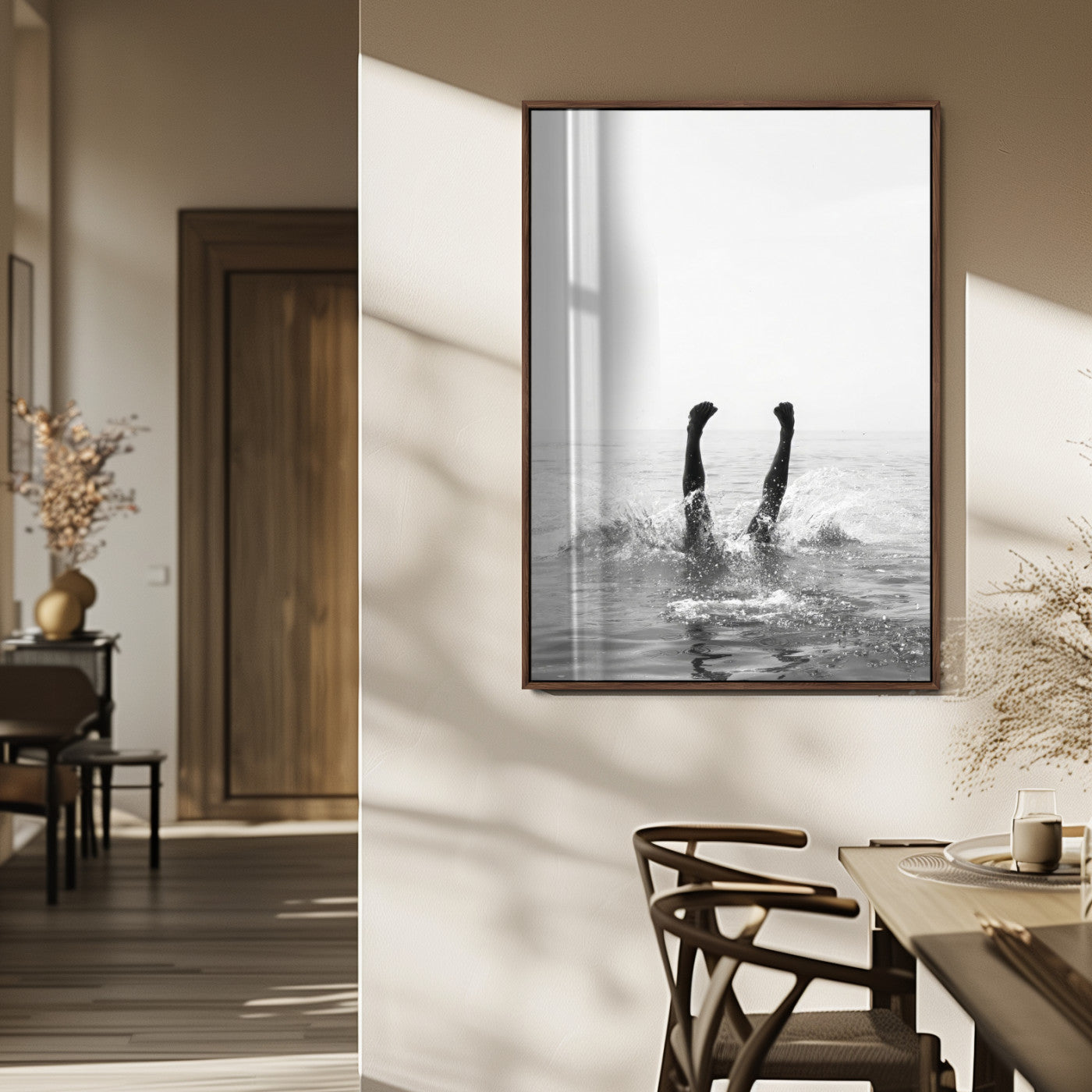 66017559-MGV-FP-48X32-3P_Walnut-Modern Wall Art – Black and White Splash Canvas Print, Minimalist Photography Decor for Bedroom, Living Room, Office, Beach House