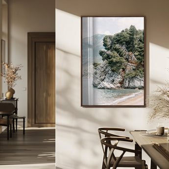 82638964-MGV-FP-48X32-3P_Walnut-Coastal Wall Art – Rocky Cliff and Pine Trees Canvas Print, Scenic Mountain and Shoreline Photography Decor for Bedroom, Living