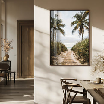 53859552-MGV-FP-48X32-3P_Walnut-Tropical Beach Wall Art – Palm Tree Pathway Canvas Print, Coastal Paradise Photography Decor for Living Room, Bedroom, Office,