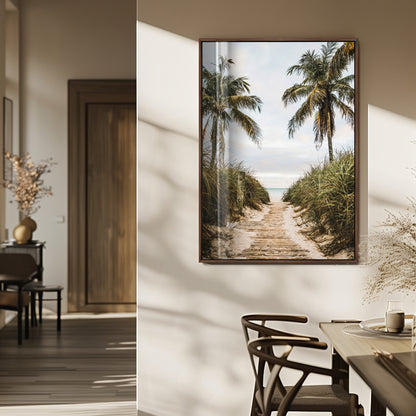 53859552-MGV-FP-48X32-3P_Walnut-Tropical Beach Wall Art – Palm Tree Pathway Canvas Print, Coastal Paradise Photography Decor for Living Room, Bedroom, Office,