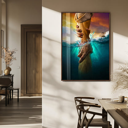 68298058-MGV-FP-48X32-3P_Walnut-Inspirational Wall Art – Helping Hands Canvas Print, Powerful Ocean and Light Photography Decor for Bedroom, Living Room, Office