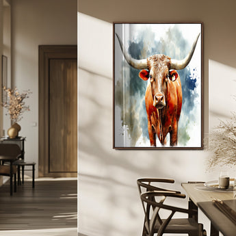 39803-MGV-FP-48X32-3P_Walnut-Texas Longhorn Wall Art Canvas Print, Framed Rustic Cattle Art Picture Print, Western Bull Perfect Rustic Western Decor Artwork