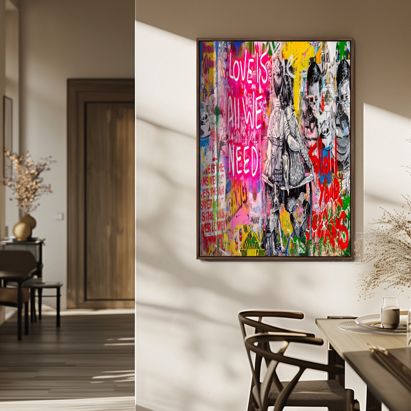 23129-MGV-FP-48X32-3P_Walnut-Street Love Wall Art Canvas Print, Framed Pop Graffiti Art Picture Print, Neon Lettering Perfect Urban Pop Decor Artwork