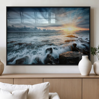 33428-MGV-FP-36X24-3P_Black-Ocean Sunrise Wall Art – Serene Seascape Canvas Print, Coastal Home or Office Decor, Perfect for Living Room, Bedroom, or Study