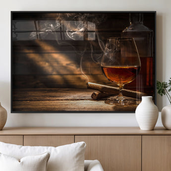 92305-MGV-FP-36X24-3P_Black-Whiskey & Cigar Wall Art – Moody Whiskey and Cigar Canvas Print, Sophisticated Bar or Home Lounge Decor for Office, Man Cave or
