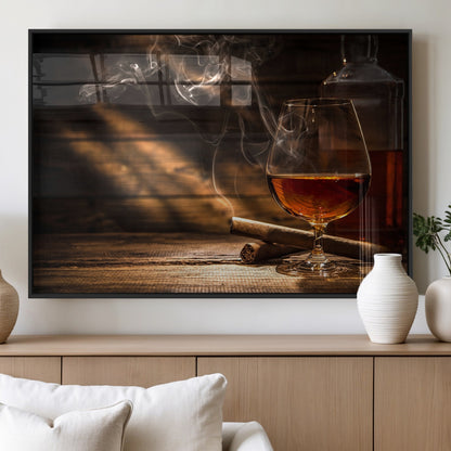 92305-MGV-FP-36X24-3P_Black-Whiskey & Cigar Wall Art – Moody Whiskey and Cigar Canvas Print, Sophisticated Bar or Home Lounge Decor for Office, Man Cave or