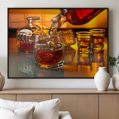 18250-MGV-FP-36X24-3P_Black-Whiskey Pour Wall Art – Captivating Whiskey Splash Canvas Print, Elegant Bar or Home Lounge Decor for Office, Man Cave or Living