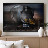 78049-MGV-FP-36X24-3P_Black-Whiskey Barrel Wall Art – Rustic Whiskey Barrel and Glass with Ice Canvas Print, Classic Bar or Lounge Decor for Home, Office, or