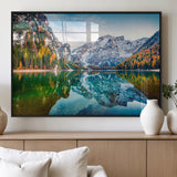 10402-MGV-FP-36X24-3P_Black-Snowy Mountain Lake Wall Art – Autumn Landscape Canvas Print with Reflection, Nature Decor for Living Room, Office, Bedroom or