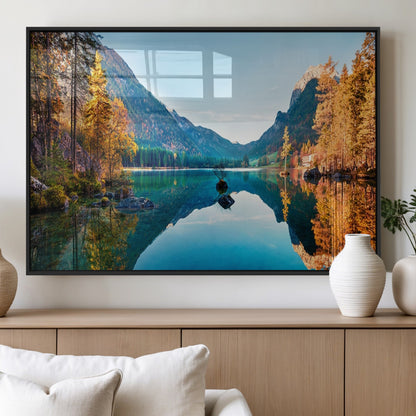 32962-MGV-FP-36X24-3P_Black-Mountain Lake Wall Art – Tranquil Autumn Landscape Canvas Print, Nature Reflection Decor for Living Room, Bedroom, Office or Cabin