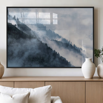 85737-MGV-FP-36X24-3P_Black-Misty Mountain Wall Art – Atmospheric Pine Forest Canvas Print with Fog and Mist, Calm Nature Decor for Living Room, Bedroom,