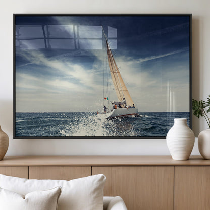 75430-MGV-FP-36X24-3P_Black-Sailing Boat Wall Art – Dynamic Ocean Yacht Canvas Print, Nautical Decor for Living Room, Office, Beach House or Cabin