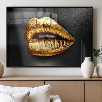 84747-MGV-FP-36X24-3P_Black-Golden Lips Black & White Portrait – Glamorous Metallic Lip Art Print, Modern Wall Decor for Bedroom, Beauty & Fashion Lover Gift