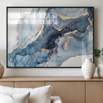 33782-MGV-FP-36X24-3P_Black-Abstract Marble Wall Art – Blue & Gold Fluid Painting Canvas Print, Modern Home Decor for Living Room, Bedroom or Office
