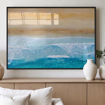 43046-MGV-FP-36X24-3P_Black-Aerial Beach Wall Art – Serene Ocean Waves & Sandy Shore Canvas Print, Coastal Home Decor for Living Room, Bedroom or Office