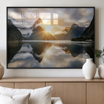 78842-MGV-FP-36X24-3P_Black-Sunrise Mountain Reflection Wall Art – Stunning Nature Landscape Canvas Print for Home, Office, Living Room or Relaxing Space