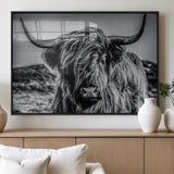 97372-MGV-FP-36X24-3P_Black-Elegant Highland Cow Wall Art – Black and White Canvas Print, Rustic Nature Decor for Home, Office, Living Room or Man Cave