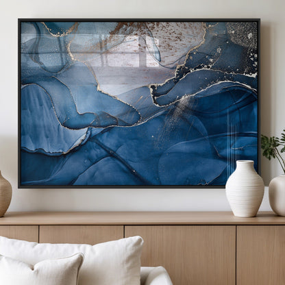 27810-MGV-FP-36X24-3P_Black-Abstract Blue Gold Fluid Art Wall – Modern Canvas Print, Elegant Home & Office Wall Art, Stylish Living Room or Bedroom Decor