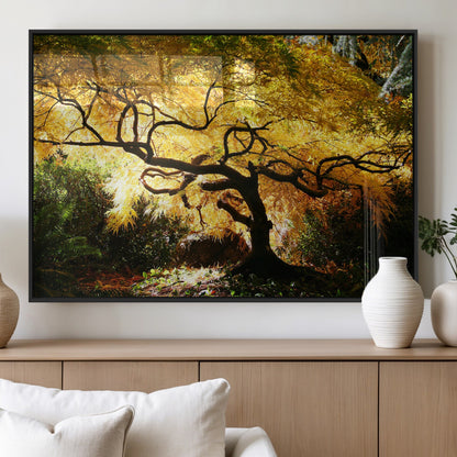 19067-MGV-FP-36X24-3P_Black-Golden Canopy Wall Art – Panoramic Autumn Tree Canvas Print, Warm Seasonal Decor for Living Room, Office or Garden Space