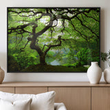 18094-MGV-FP-60X30-3P_Black-Emerald Canopy Wall Art – Panoramic Lush Green Tree Canvas Print, Serene Nature Decor for Office, Living Room or Meditation Space