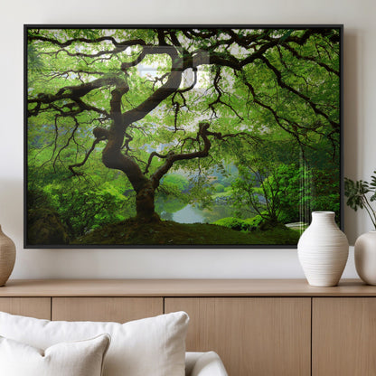 18094-MGV-FP-60X30-3P_Black-Emerald Canopy Wall Art – Panoramic Lush Green Tree Canvas Print, Serene Nature Decor for Office, Living Room or Meditation Space