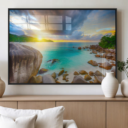 23769-MGV-FP-36X24-3P_Black-Tropical Beach Sunset Wall Art – Serene Ocean Canvas Print, Coastal Landscape Decor for Living Room, Bedroom or Office, Peaceful