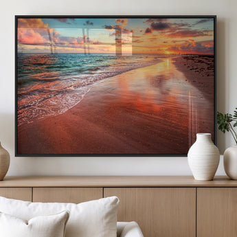 77723-MGV-FP-60X30-3P_Black-Sunset Beach Wall Art – Vibrant Ocean Waves and Golden Horizon Canvas Print, Coastal Seascape Photography Home Decor