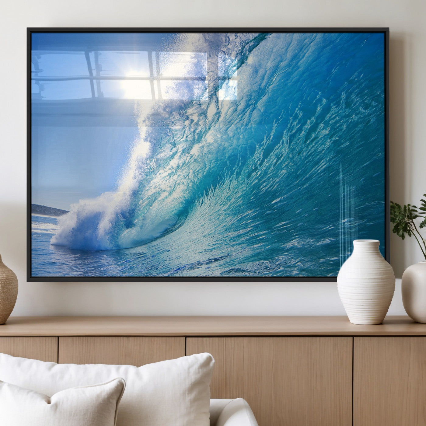 37494-MGV-FP-60X30-3P_Black-Ocean Wave Canvas Art – Stunning Blue Wave Photography, Coastal Wall Decor for Living Room, Bedroom or Office