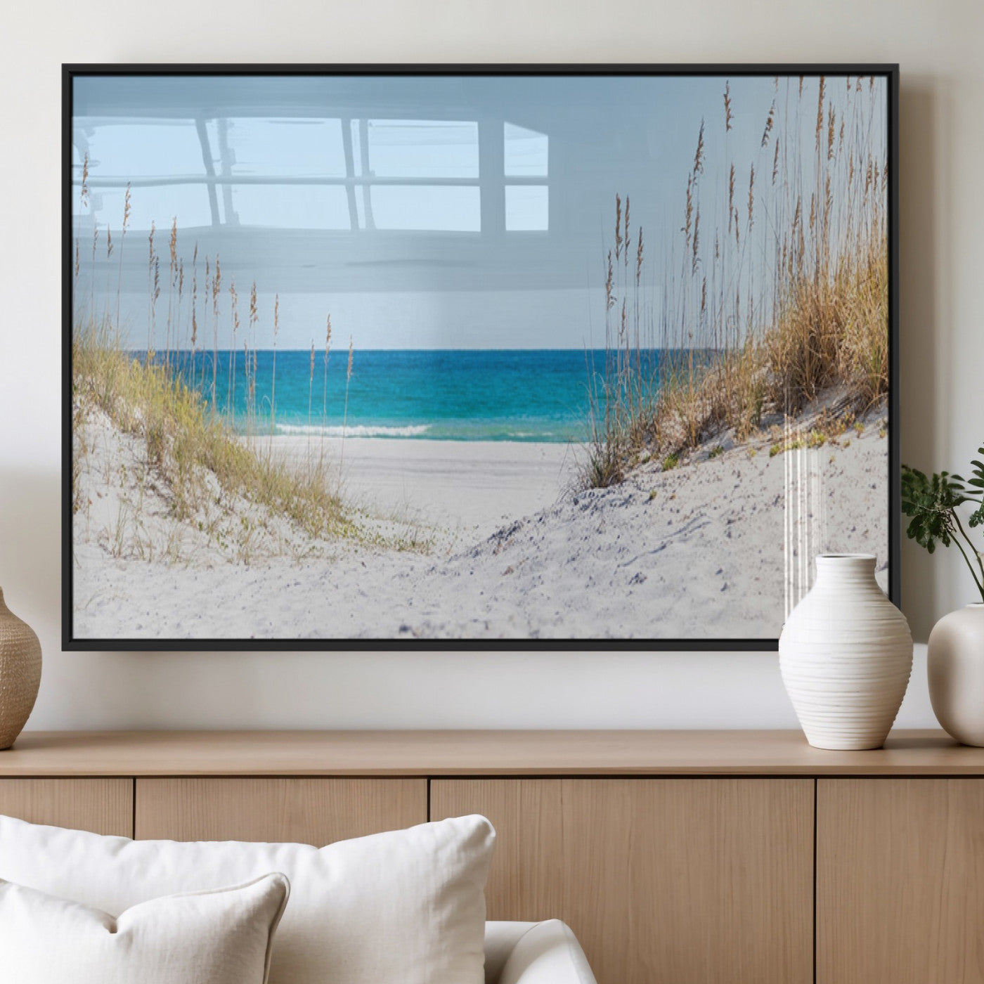 58498-MGV-FP-60X30-3P_Black-White Sandy Beach Wall Art – Panoramic Coastal Canvas Print, Ocean View Decor for Living Room, Bedroom, Office, Relaxing Seaside