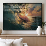 55359-MGV-FP-60X30-3P_Black-Radiant Ocean Wave Wall Art – Panoramic Surf Canvas Print, Vibrant Sunset Beach Decor for Home, Office or Man Cave