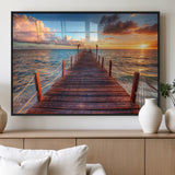 28836-MGV-FP-60X30-3P_Black-Ocean Pier Sunset Wall Art – Wooden Dock and Golden Horizon Canvas Print, Coastal Seascape Photography for Living Room, Bedroom,