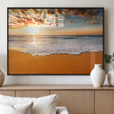15399-MGV-FP-60X30-3P_Black-Golden Sunrise Beach Wall Art – Ocean Waves on Sandy Shore Canvas Print, Coastal Seascape Decor for Living Room or Bedroom