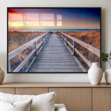 60625-MGV-FP-60X30-3P_Black-Beach Boardwalk Sunrise Wall Art – Coastal Pathway to Ocean Canvas Print, Seaside Landscape Decor for Home or Office