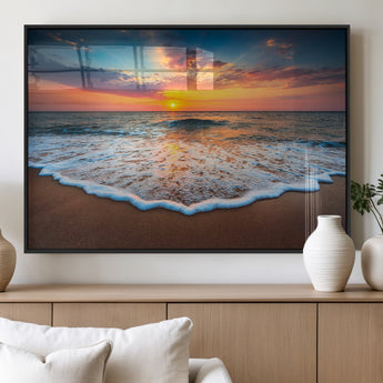 16110-MGV-FP-60X30-3P_Black-Ocean Sunset Wall Art – Vibrant Beach Waves and Horizon Canvas Print, Relaxing Coastal Seascape Decor for Living Room or Bedroom