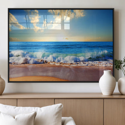 50522-MGV-FP-60X30-3P_Black-Ocean Sunrise Wall Art – Peaceful Beach Waves and Golden Horizon Canvas Print, Coastal Seascape Decor for Home or Office