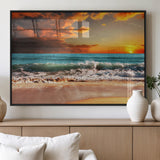 72948-MGV-FP-60X30-3P_Black-Ocean Sunset Wave Wall Art – Dramatic Seascape Canvas Print with Golden Sky and Crashing Waves, Coastal Beach Decor for Living