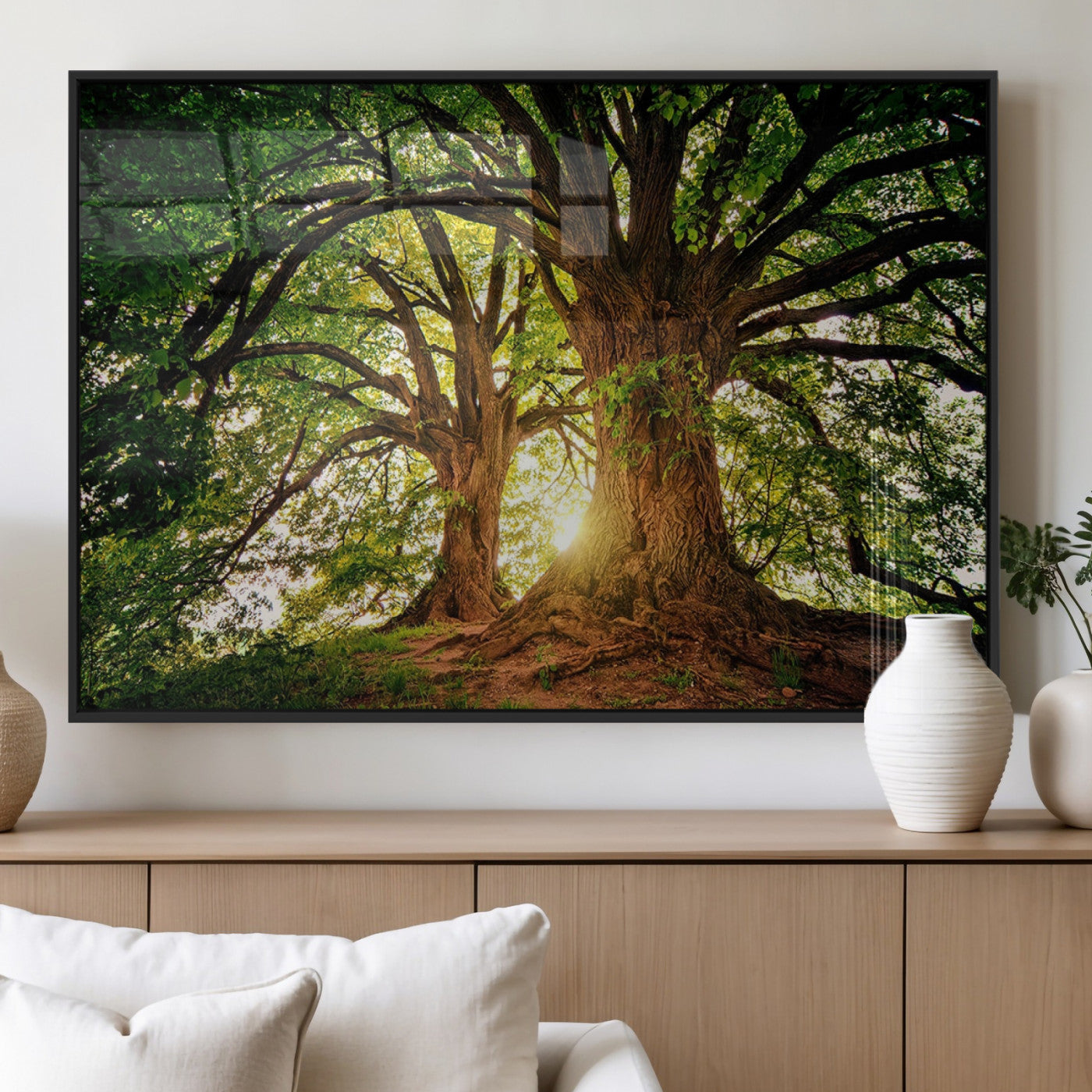 52150-MGV-FP-60X30-3P_Black-Majestic Tree Wall Art – Large Nature Canvas Print with Sunlight Through Branches, Rustic Forest Decor for Living Room, Bedroom or