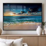 88985-MGV-FP-60X30-3P_Black-Ocean Sunset Wall Art – Tranquil Beach Waves Canvas Print, Coastal Seascape Decor for Living Room or Office