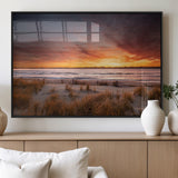 90176-MGV-FP-60X30-3P_Black-Beach Sunset Wall Art – Coastal Sand Dune Canvas Print with Ocean Waves and Dramatic Sky, Seaside Landscape Decor for Living Room