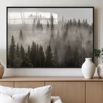 62862-MGV-FP-60X30-3P_Black-Misty Forest Wall Art – Tranquil Pine Tree Canvas Print with Mountain Fog, Nature Landscape Artwork for Living Room, Bedroom, or