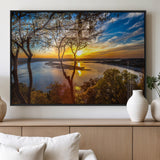 66839-MGV-FP-60X30-3P_Black-Lake Sunset Wall Art – Golden Hour Canvas Print with Trees and Water Reflection, Scenic Landscape Photography for Living Room,