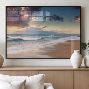 42253-MGV-FP-60X30-3P_Black-Serene Beach Waves Wall Art – Tranquil Ocean Horizon Canvas Print, Coastal Seascape Decor for Living Room or Office Wall