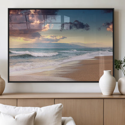 42253-MGV-FP-60X30-3P_Black-Serene Beach Waves Wall Art – Tranquil Ocean Horizon Canvas Print, Coastal Seascape Decor for Living Room or Office Wall